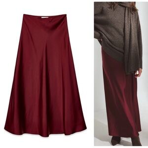 NWT - NAKD Burgundy Satin Maxi Skirt